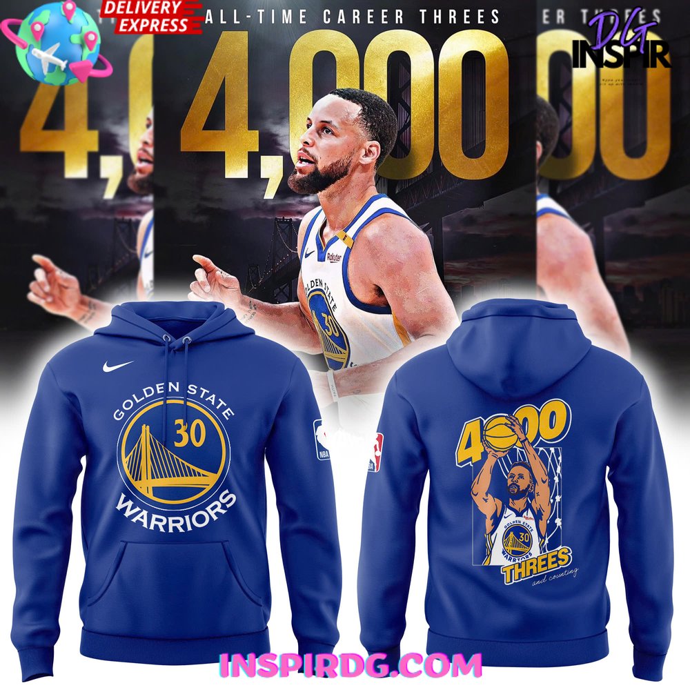 Stephen Curry Warriors 4000 Threes and Counting Special Blue Hoodie