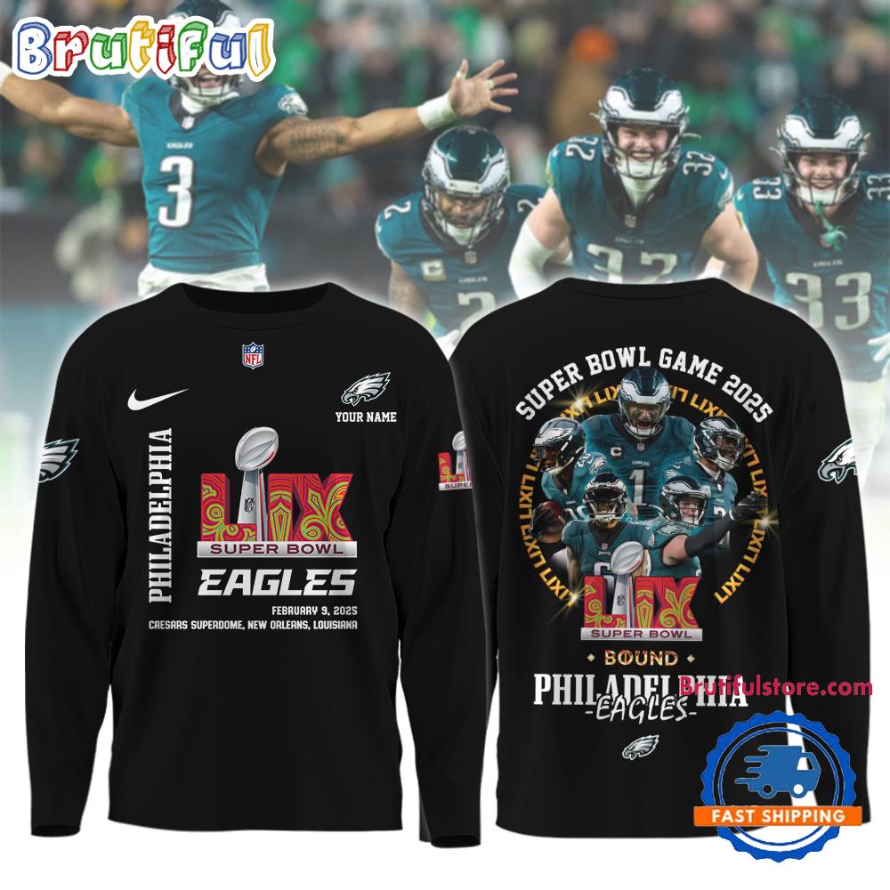 Super Bowl LIX 2025 Philadelphia Eagles Team Player Graphics Design Black Sweatshirt