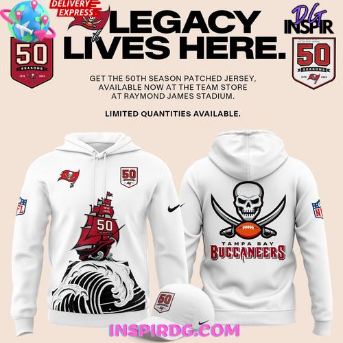 Tampa Bay Buccaneers Celebrate The Legacy of 50 Seasons White Hoodie T-shirt Sweatshirt All Merchandise