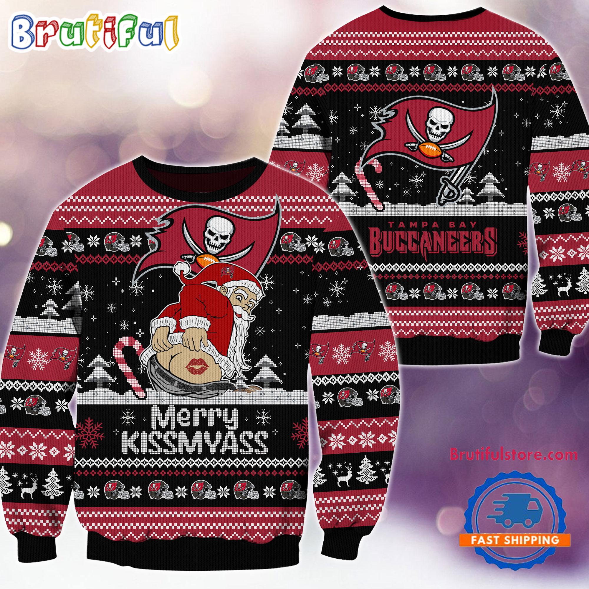 Tampa Bay Buccaneers NFL 2024 Merrykissmyass Funny Santa Claus Christmas Ugly Sweater