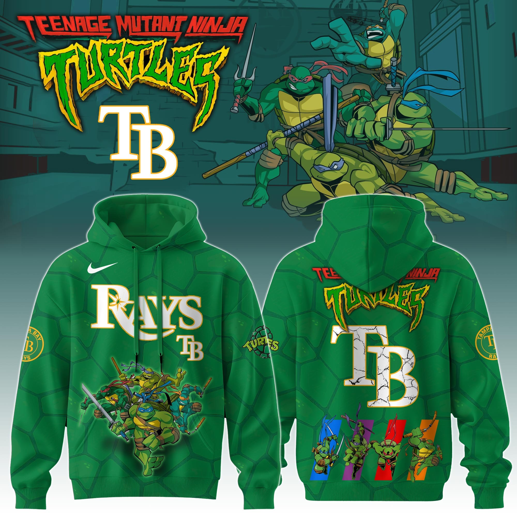 Tampa Bay Rays MLB X Ninja Turtles Hoodie Fan Merch Gifts For Baseball Lovers