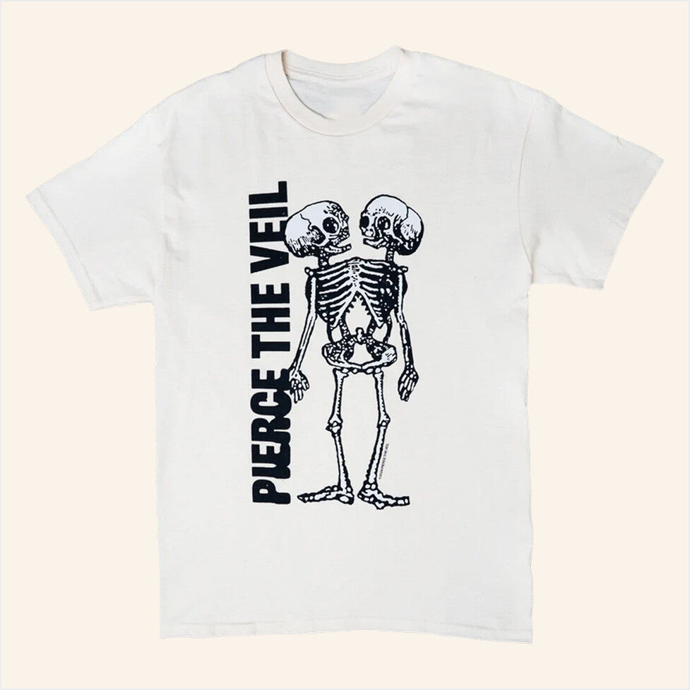 Tan Conjoined Skeleton T-Shirt Pierce The Veil Merch Gift Ideas For Fans Gifts For Best Friend