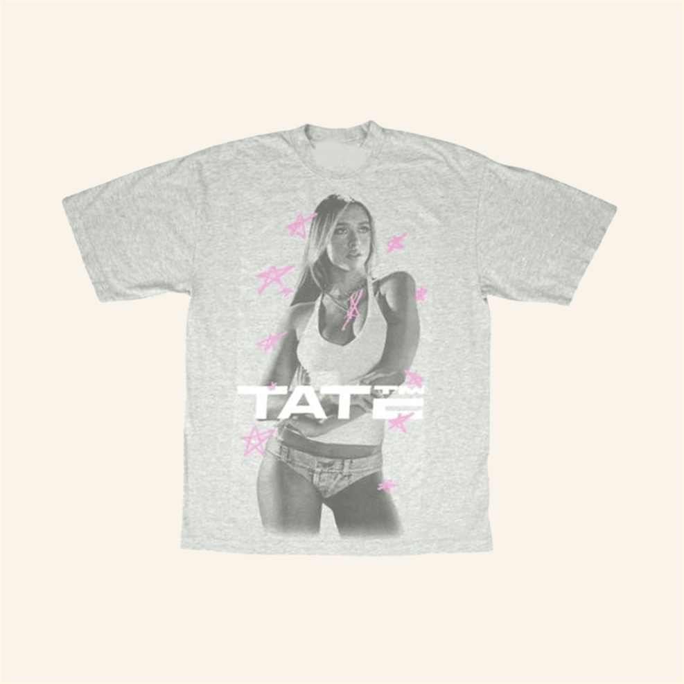 Tate Mcrae Grey Pink Stars T-Shirt Vanbase Merch Best Friend Birthday Gifts Christmas Presents