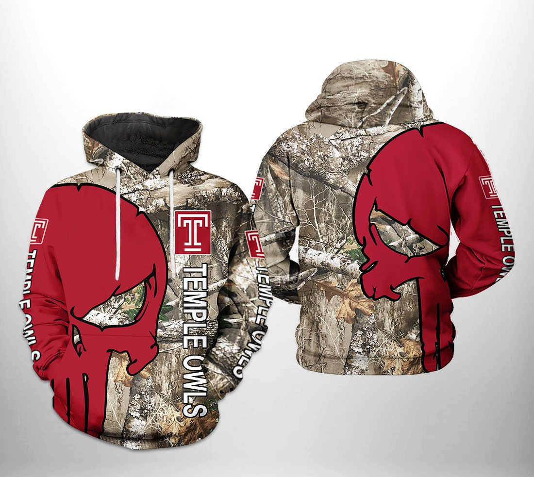 Temple Owls NCAA Camo Veteran Hunting Hoodie  Zip Hoodie