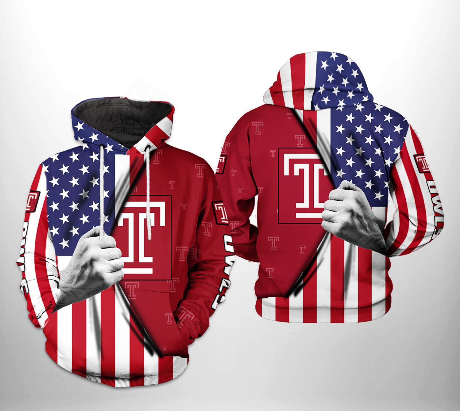 Temple Owls NCAA US Flag Hoodie  Zip Hoodie Version 1805