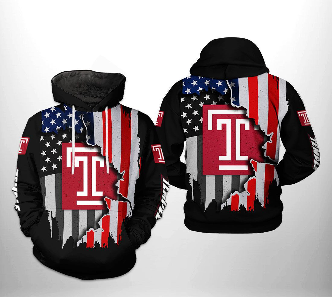 Temple Owls NCAA US Flag Hoodie  Zip Hoodie Version 545