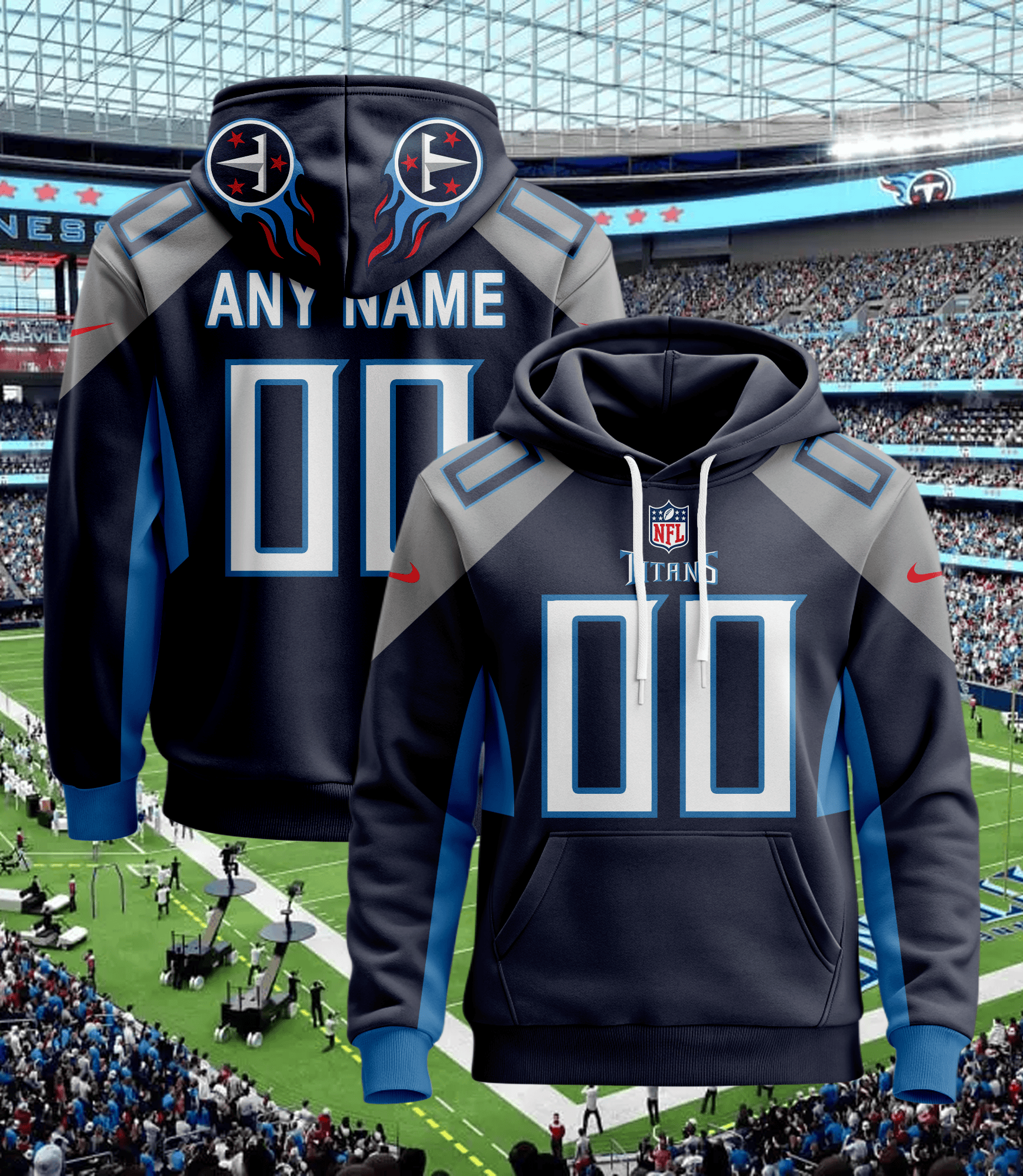 Tennessee Titans Custom Name And Number 3D Hoodie Version 185
