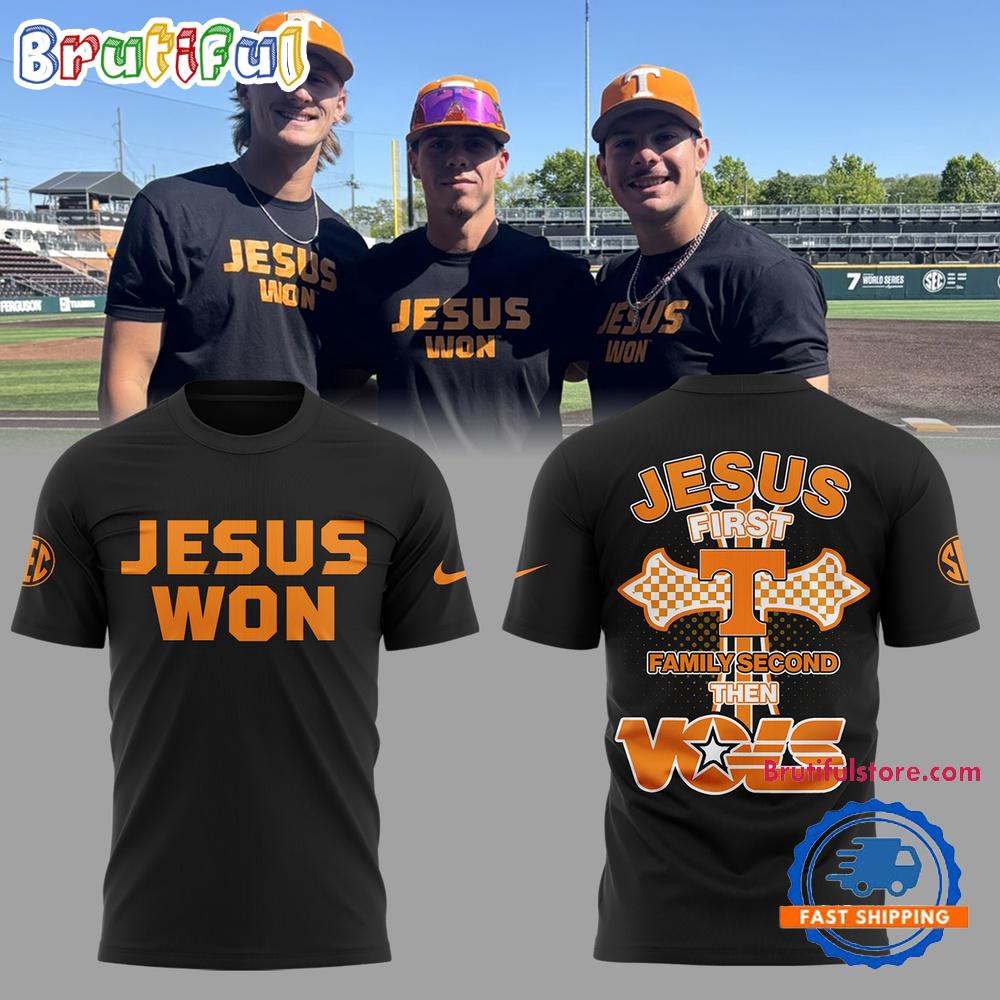 Tennessee Volunteers Baseball JESUS WON Black T Shirt