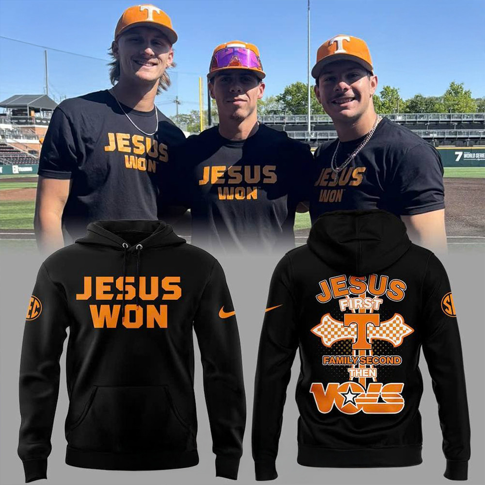 Tennessee Volunteers Baseball JESUS WON Special Black Hoodie Baseball Player Gift Ideas