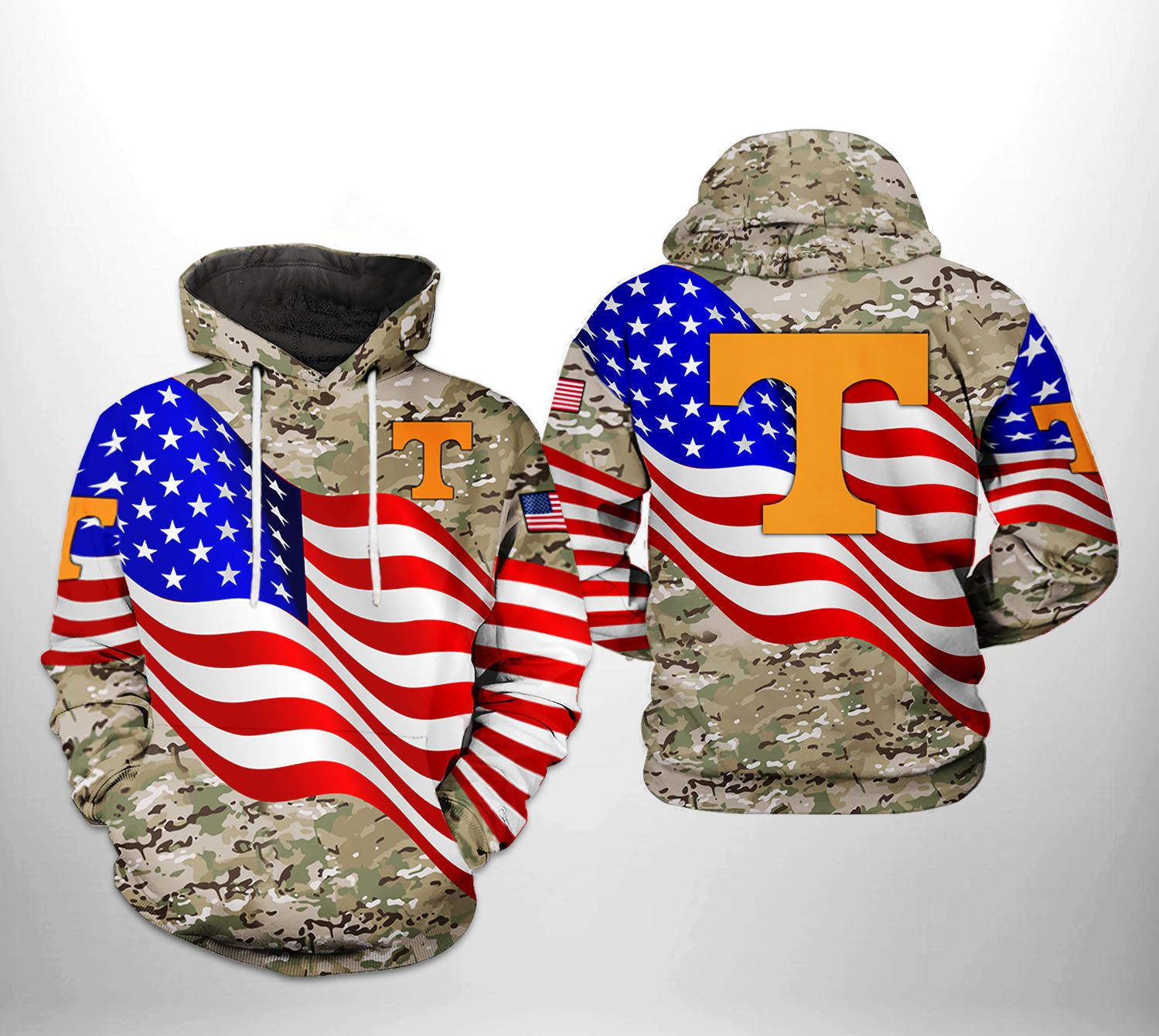 Tennessee Volunteers NCAA US Flag Camo Veteran Hoodie  Zip Hoodie