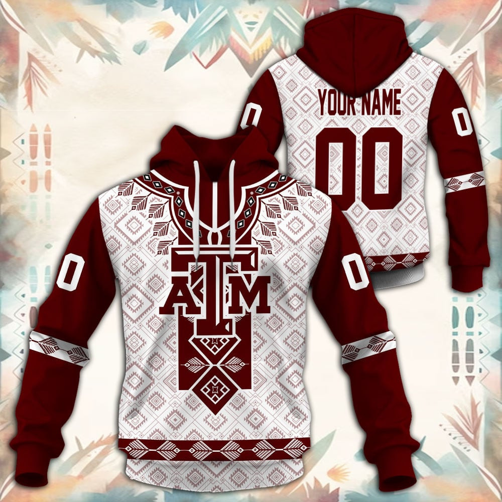 Texas A M Aggies Native Tribal Custom Name And Number 3D printed Sweatshirt Hoodie Zipped Hoodie