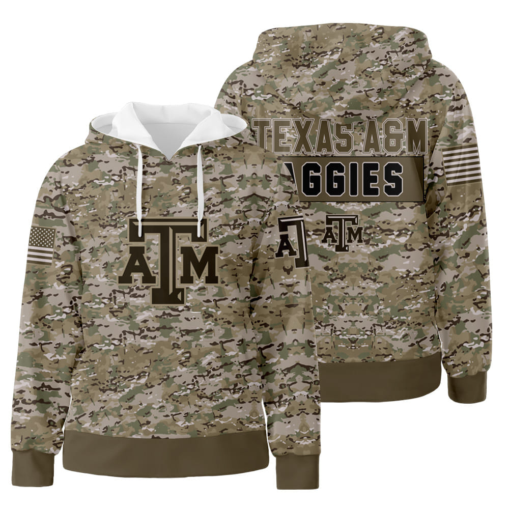 Texas AM Aggies NCAA Camo Veteran 3D All Over Print Hoodie Zip-Up Hoodie