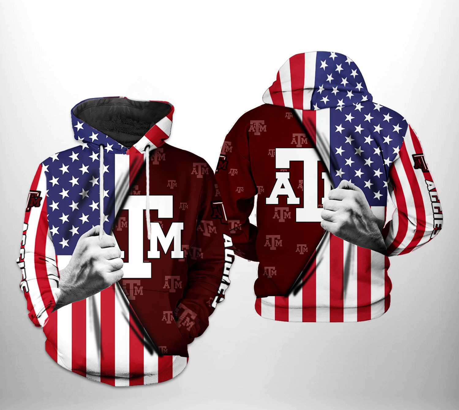 Texas AM Aggies NCAA US Flag Hoodie  Zip Hoodie Version 377