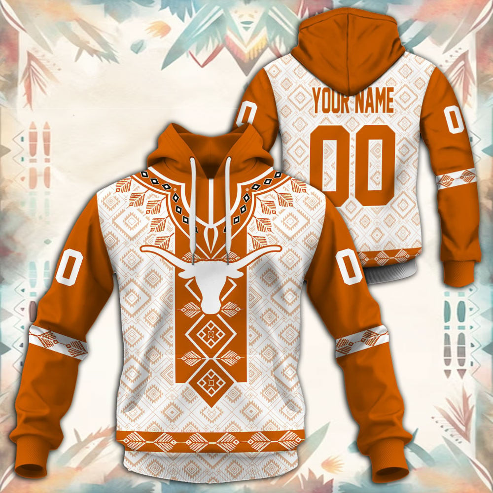 Texas Longhorns Native Tribal Custom Name And Number 3D printed Sweatshirt Hoodie Zipped Hoodie