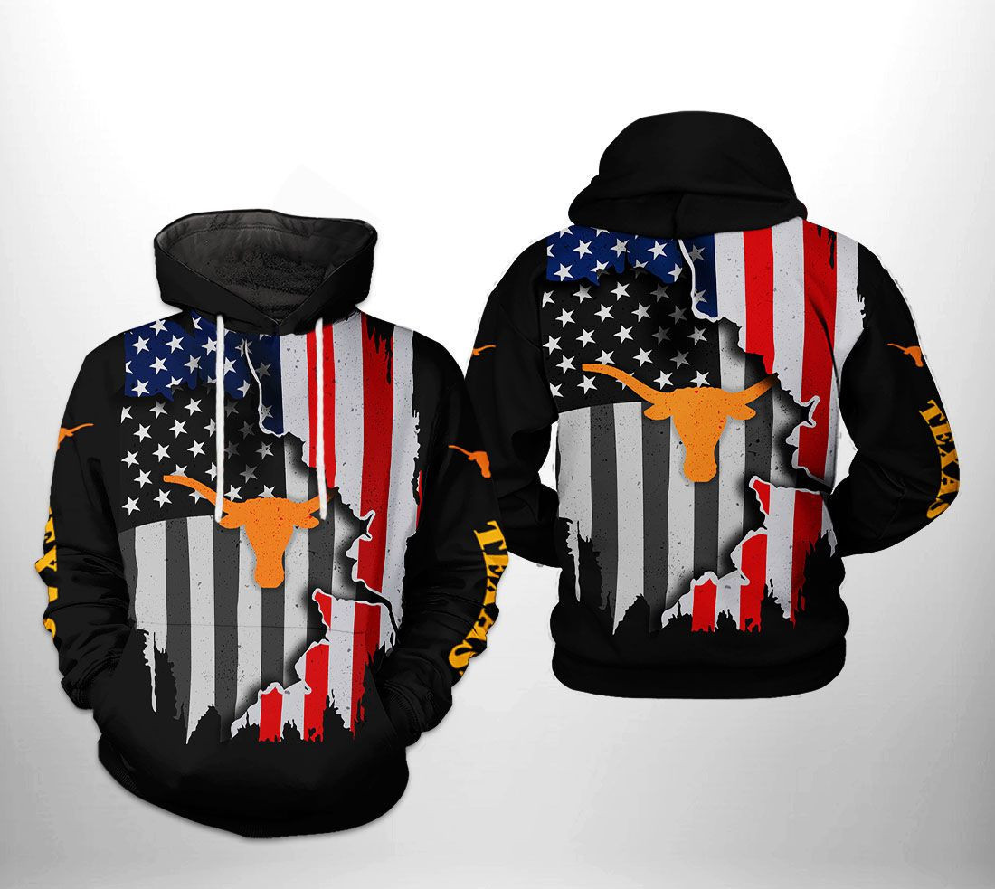 Texas Longhorns NCAA US Flag Hoodie  Zip Hoodie Version 273