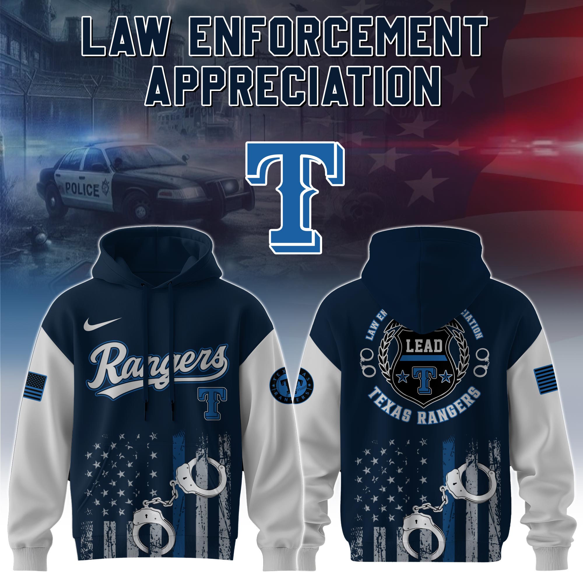 Texas Rangers x Law Enforcement Appreciation Day Hoodie Present For Baseball Player