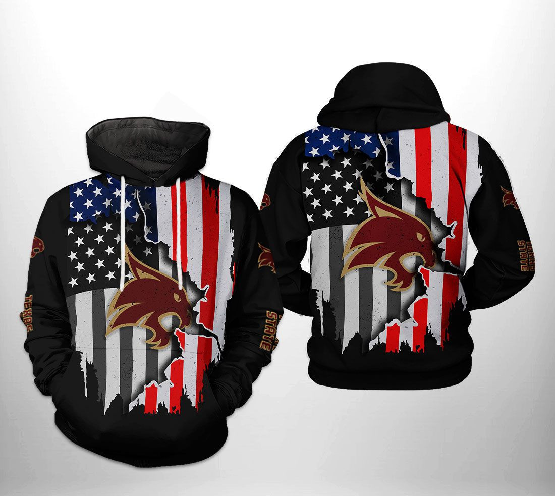 Texas State Bobcats NCAA US Flag Hoodie  Zip Hoodie Version 386