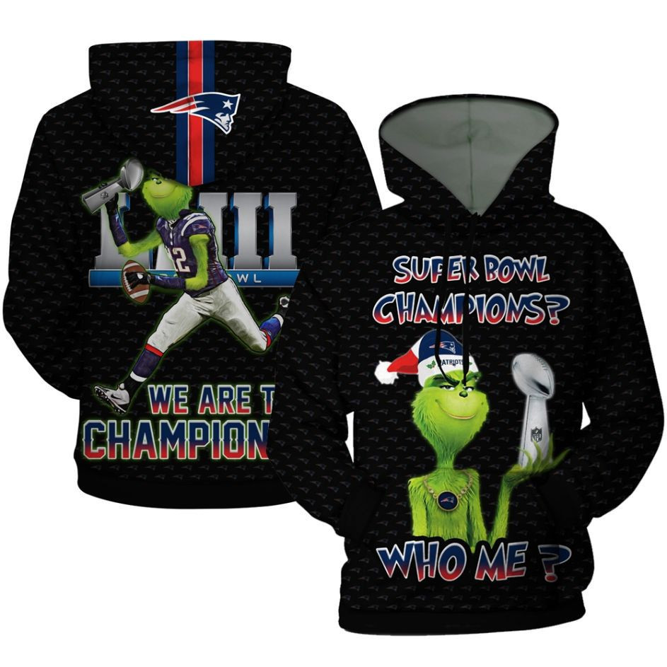 The Grinch New England Patriots Super Bowl Champions Santa Hat Hoodie  Zip Hoodie
