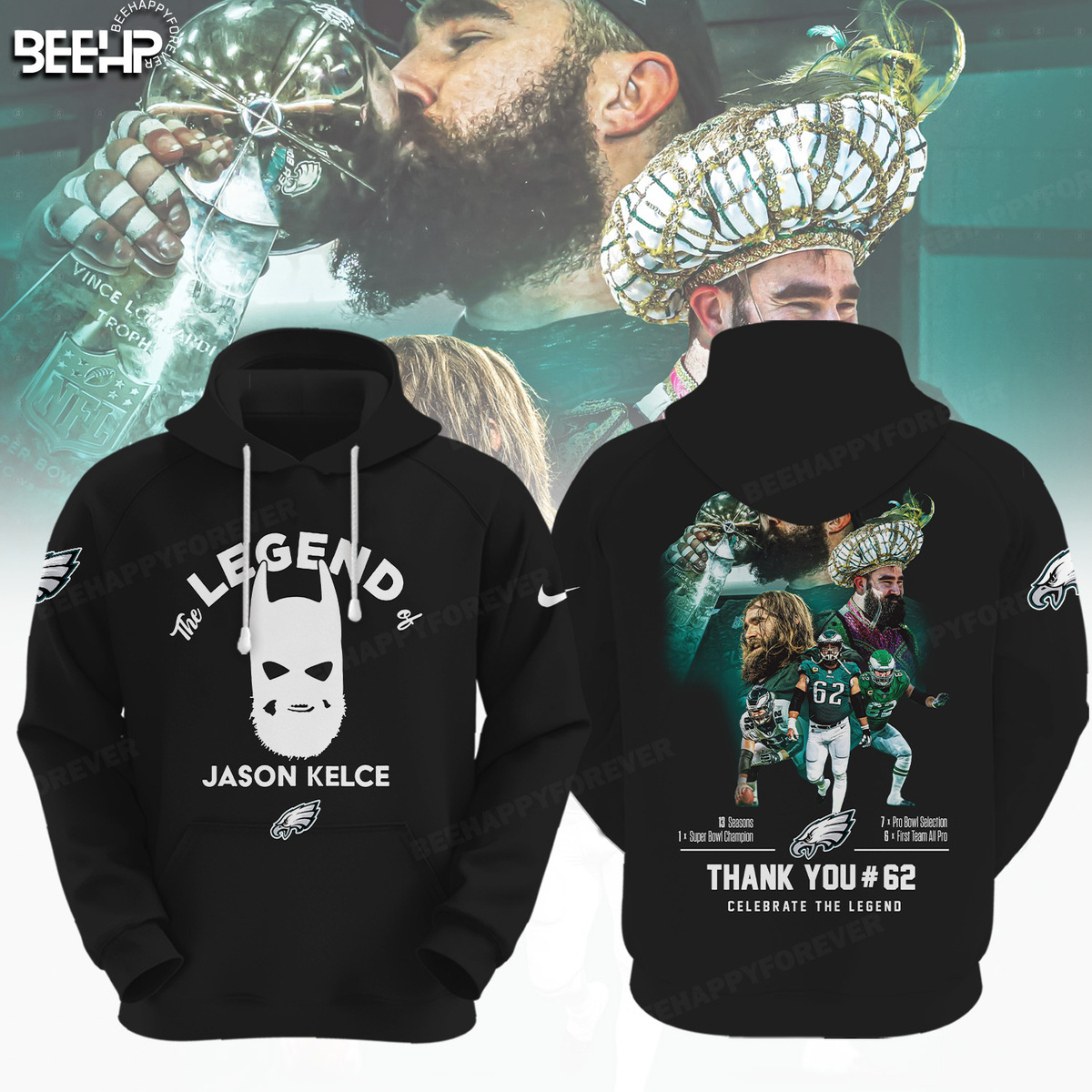 The Legend Jason Kelce 62 Philadelphia Eagles Black Hoodie