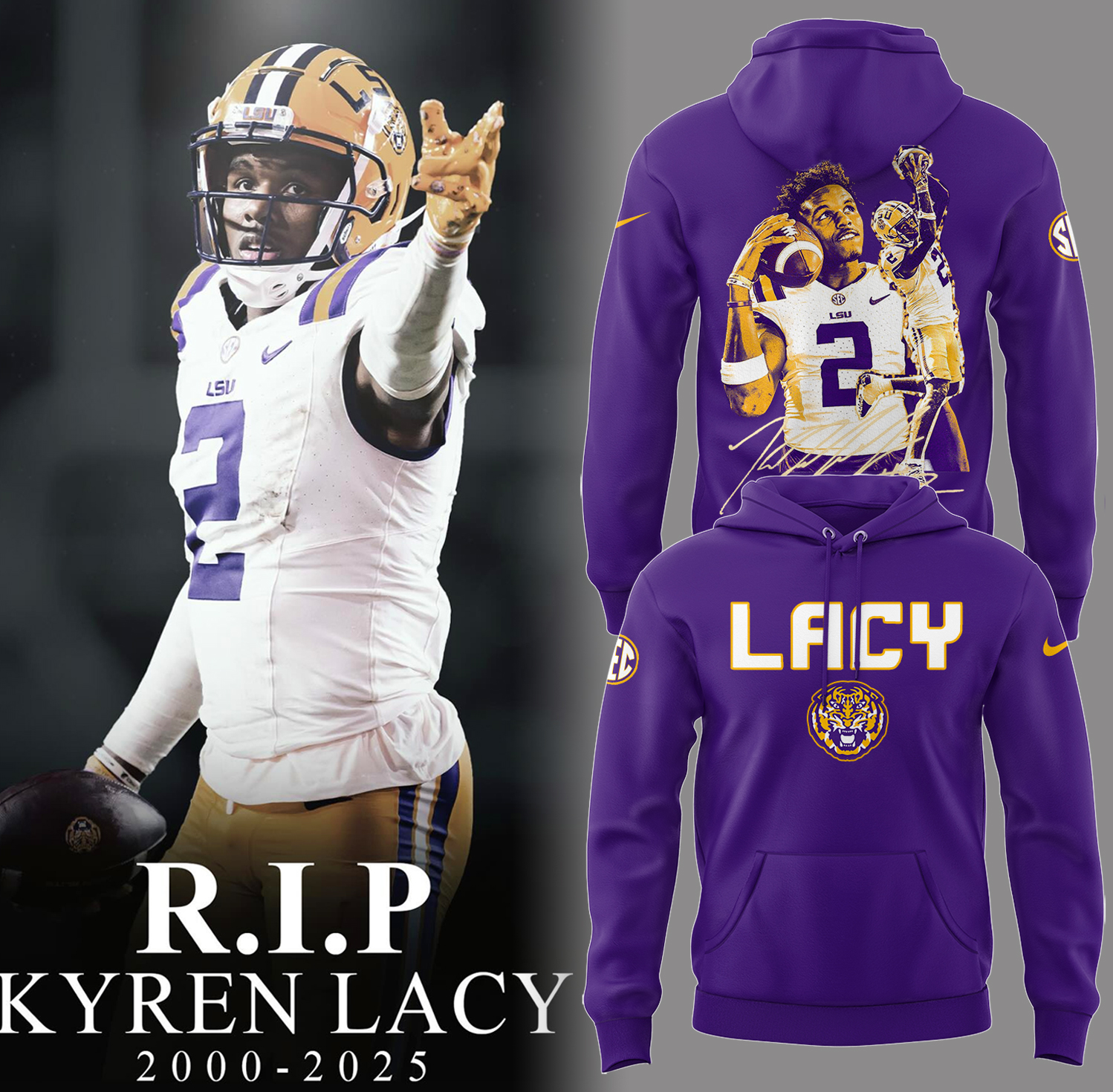Tigers Football Rip Lacy Purple Hoodie Presents For Football Players