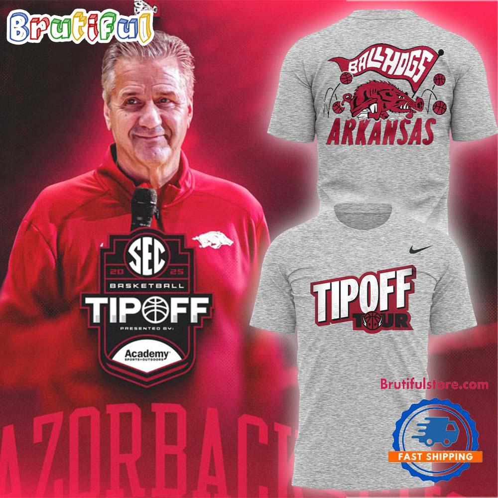 TIPOFF Tour Arkansas Razorbacks Basketball Gray TShirt