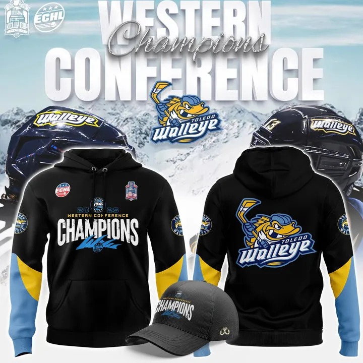 Toledo Walleye 2025 Echl Western Conference Champions Hoodie Best Hockey Coach Gift Ideas