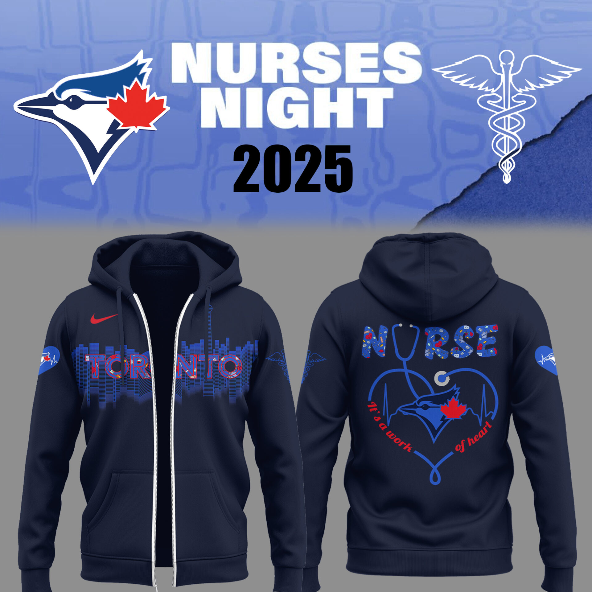 Toronto Blue Jays Baseball Nurses Night Zip Hoodie Gifts For Baseball Players