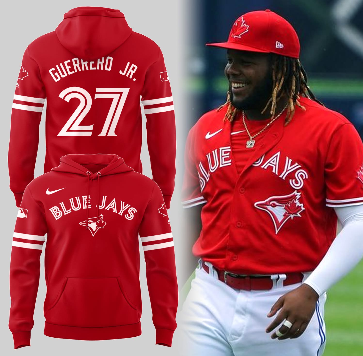 Toronto Blue Jays Vladimir Guerrero Jr. Scarlet Canada Day Hoodie Gift Ideas For Baseball Players