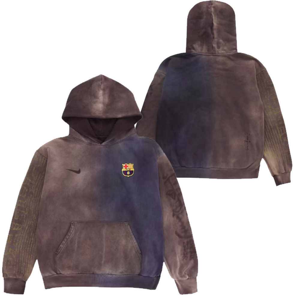 Travis Scott x  x FC Barcelona Split-Dye Crest Hoodie Cactus Jack Merch Fan Gift Ideas