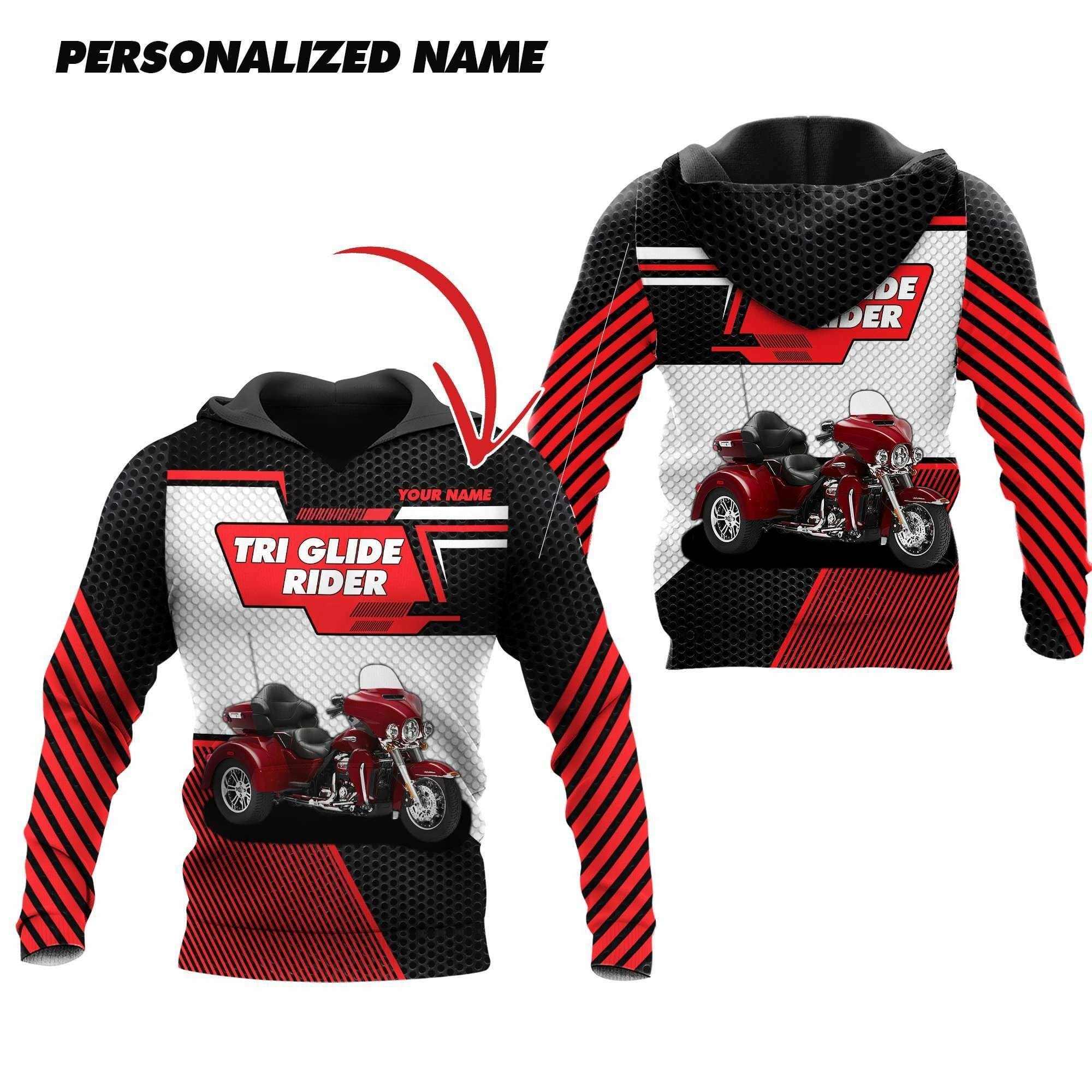 Tri Glide Rider Trike Motorcycle Custom Bikers Name For Men Women 3D printed Sweatshirt Hoodie Zipped Hoodie