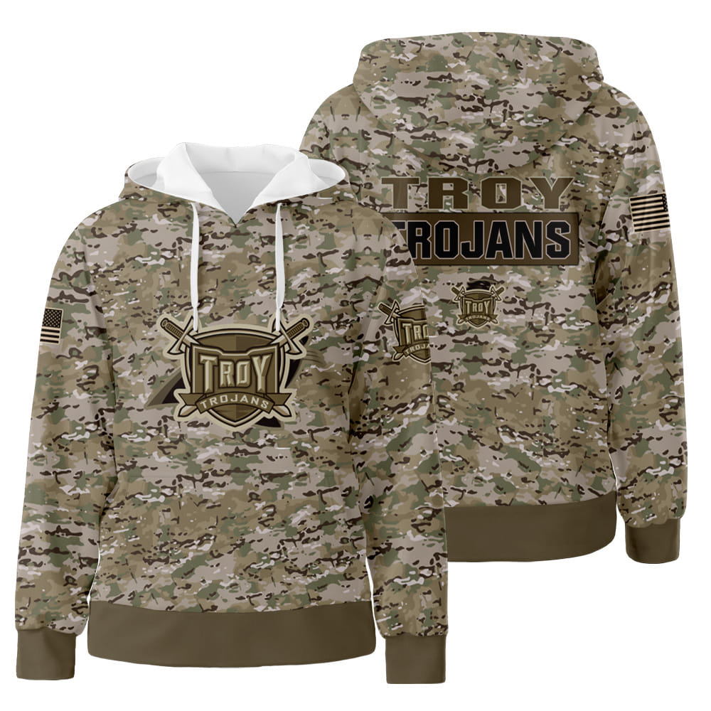 Troy Trojans NCAA Camo Veteran 3D All Over Print Hoodie Zip-Up Hoodie