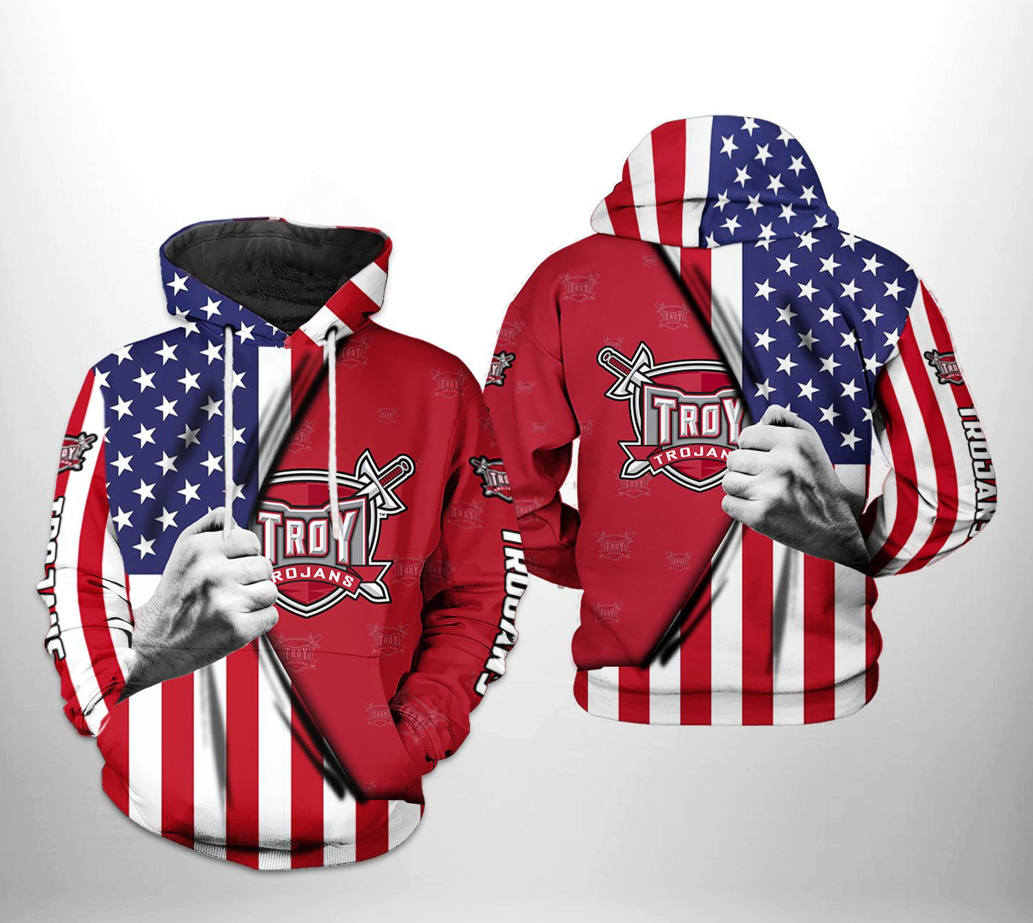 Troy Trojans NCAA US Flag Hoodie  Zip Hoodie Version 625