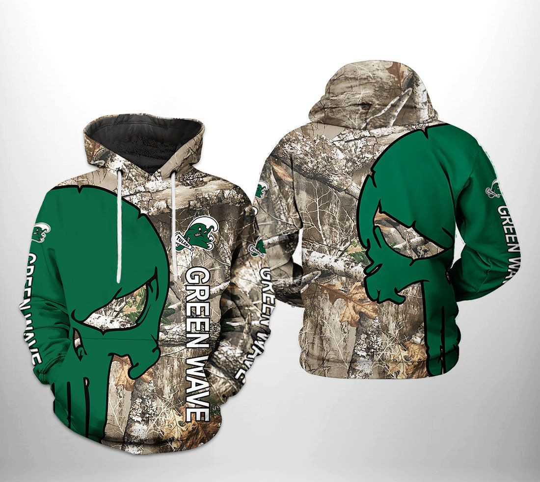 Tulane Green Wave NCAA Camo Veteran Hunting Hoodie  Zip Hoodie