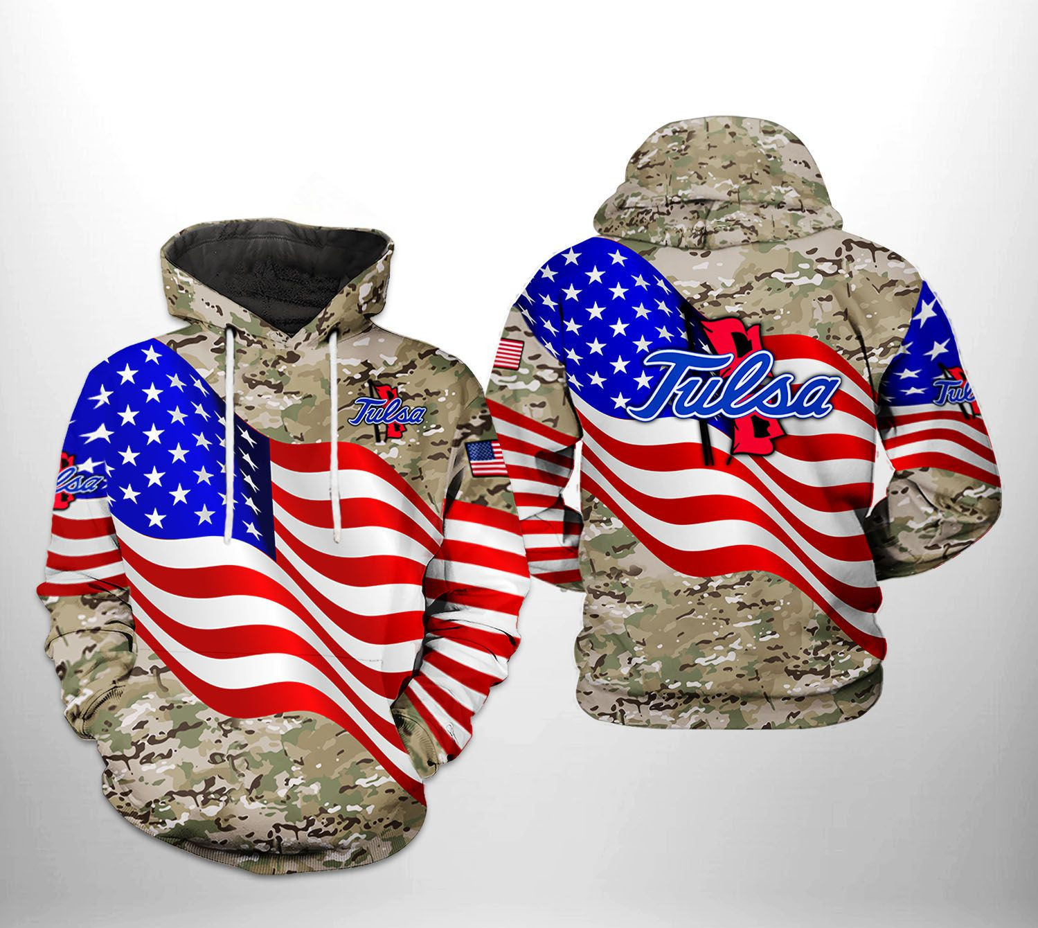 Tulsa Golden Hurricane NCAA US Flag Camo Veteran Hoodie  Zip Hoodie