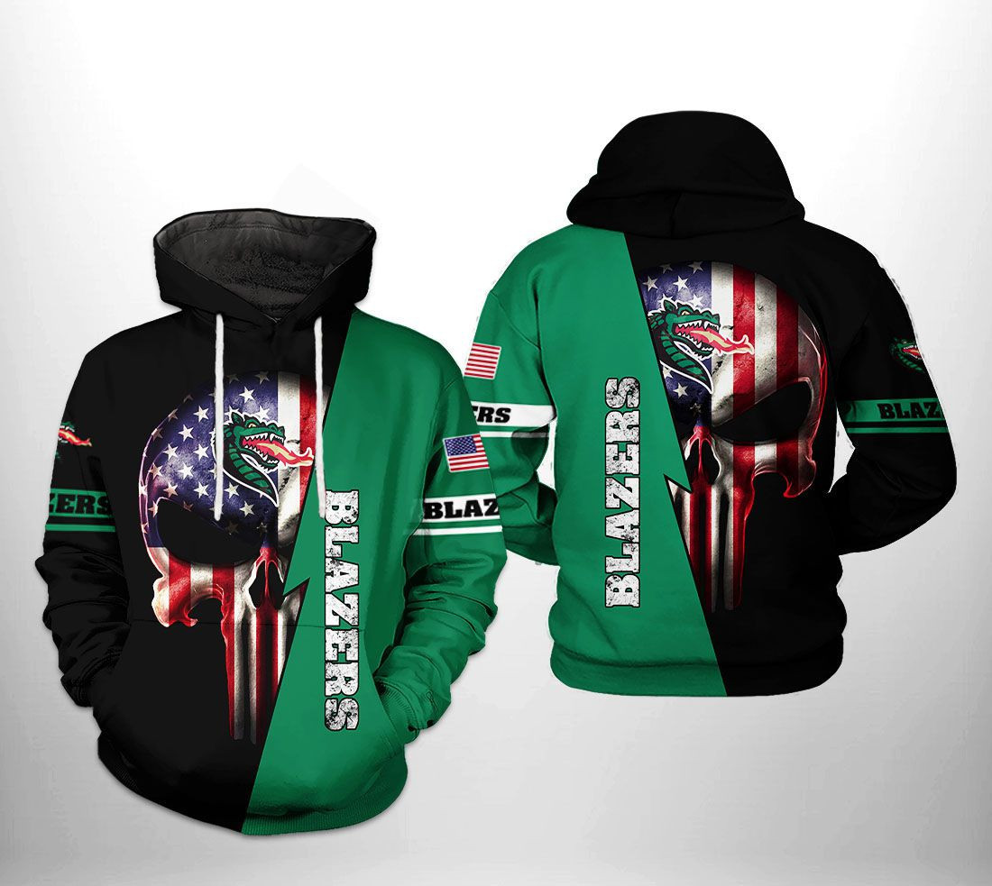UAB Blazers NCAA US Flag Skull Hoodie  Zip Hoodie