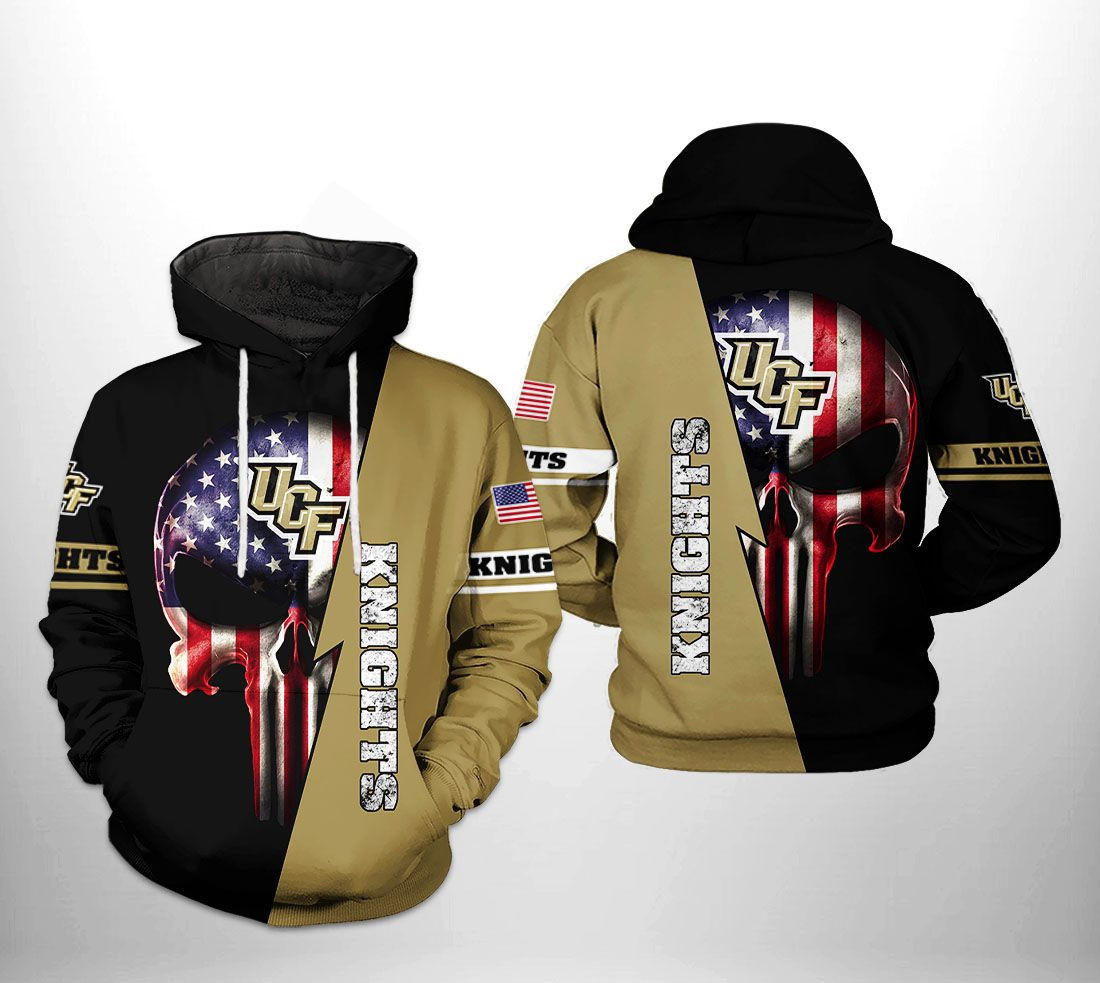UCF Knights NCAA US Flag Skull Hoodie  Zip Hoodie