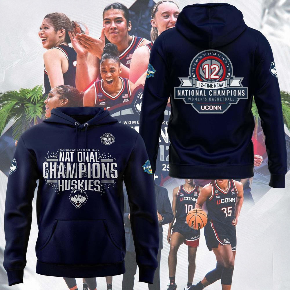 UConn Huskies 2025 WomenÃ¢â‚¬â„¢s Basketball 12th National Champions Hoodie Gifts For Basketball Fan