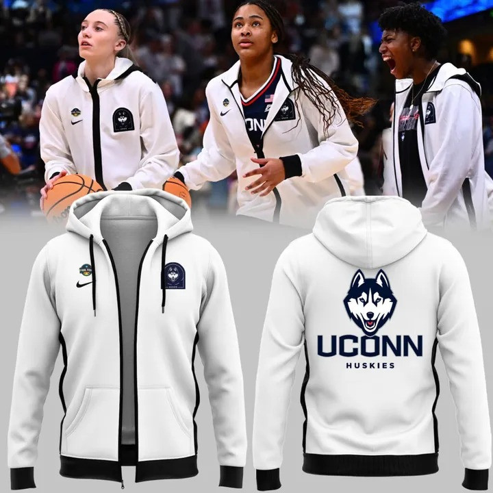 UConn Huskies Womens Basketball Zip Hoodie 2025 White Uniform Gifts For UConn Fans