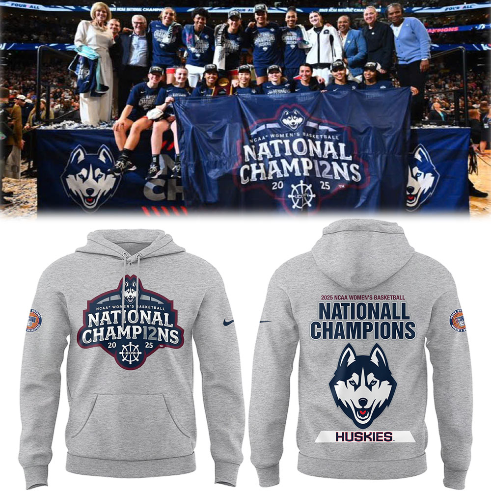 UConn WBB 2025 National Champions Grey Hoodie Best Gifts For Basketball Lovers
