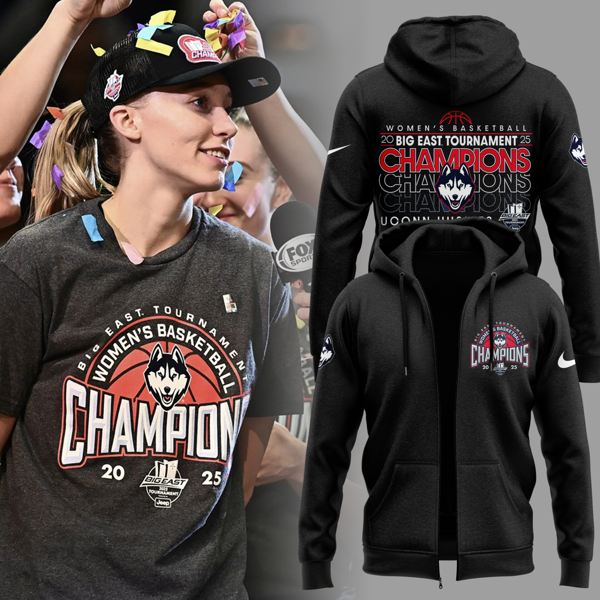Uconn WomenÃ¢â‚¬â„¢s Basketball 2025 Big East Tournament Champions Zip Hoodie Gifts For Basketball Teammates