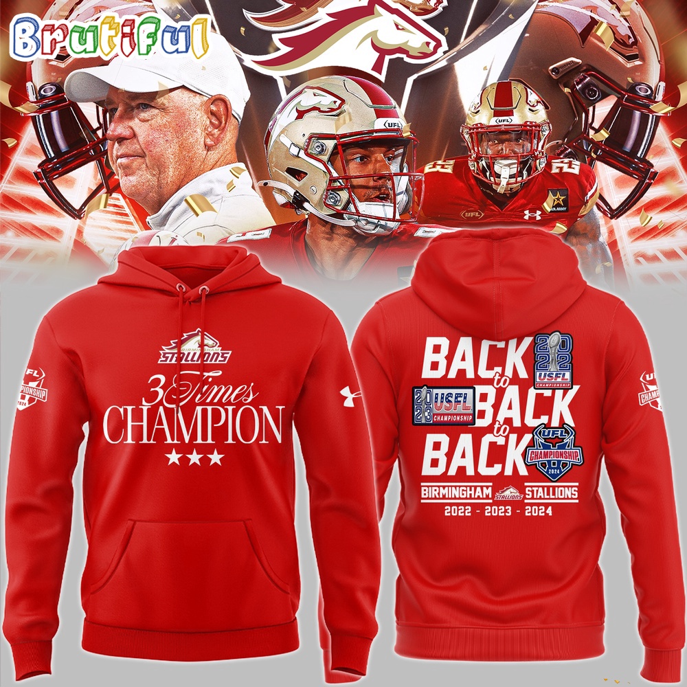UFL Birmingham Stallions 3Times 2024 Champions Hoodie