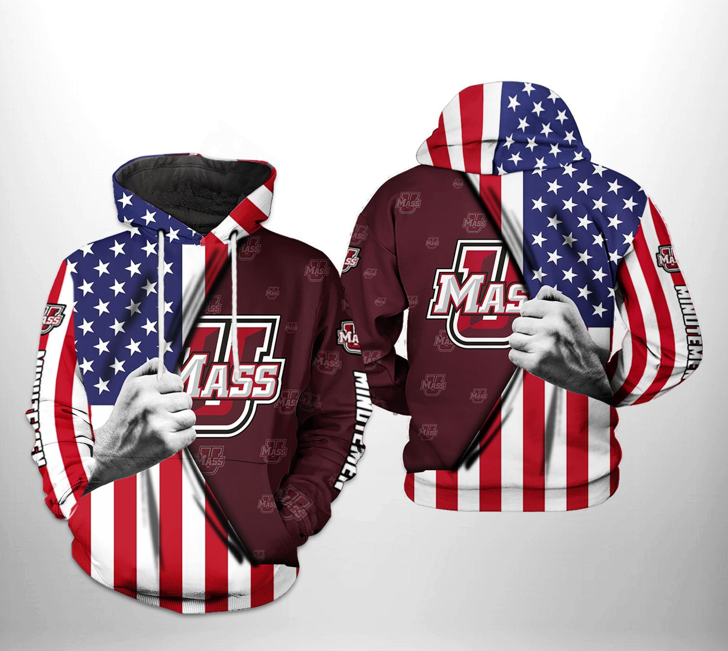 UMass Minutemen NCAA US Flag Hoodie  Zip Hoodie