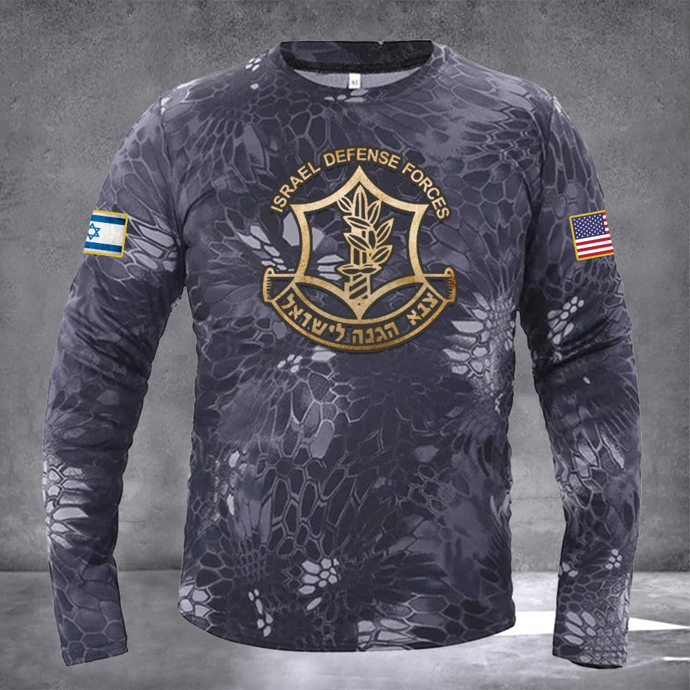 USA I Stand With Israel Camo Rash Guard IDF Long Sleeve Support Israel Sportswear IDF Pro