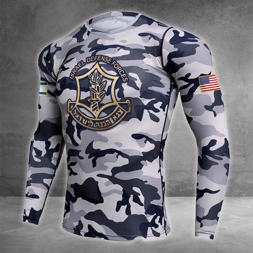 USA I Stand With Israel Camo Rash Guard Pray For Israel Sportswear Israeli Clothing IDF Merch