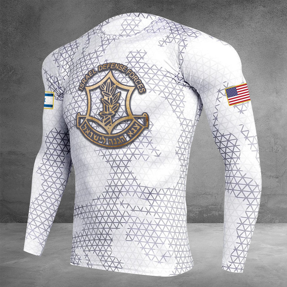 USA I Stand With Israel Camo Rash Guard Stop War Israel Sportswear Israeli Apparel IDF Merch