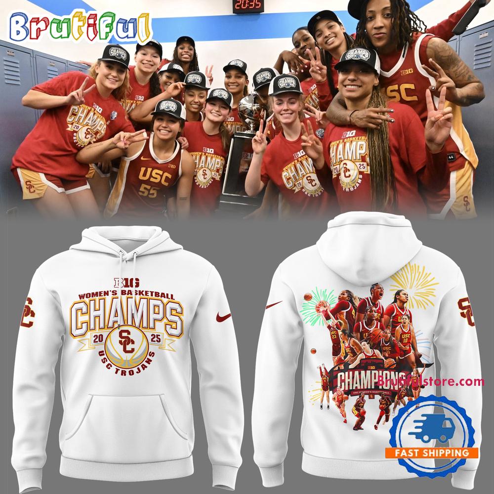 USC Trojans Womens Basketball 2025 Champions Team Graphics White Hoodie