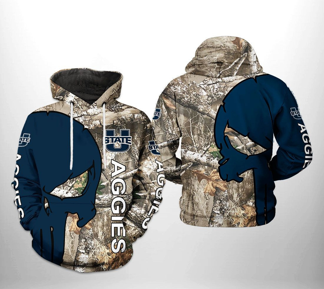 Utah State Aggies NCAA Camo Veteran Hunting Hoodie  Zip Hoodie