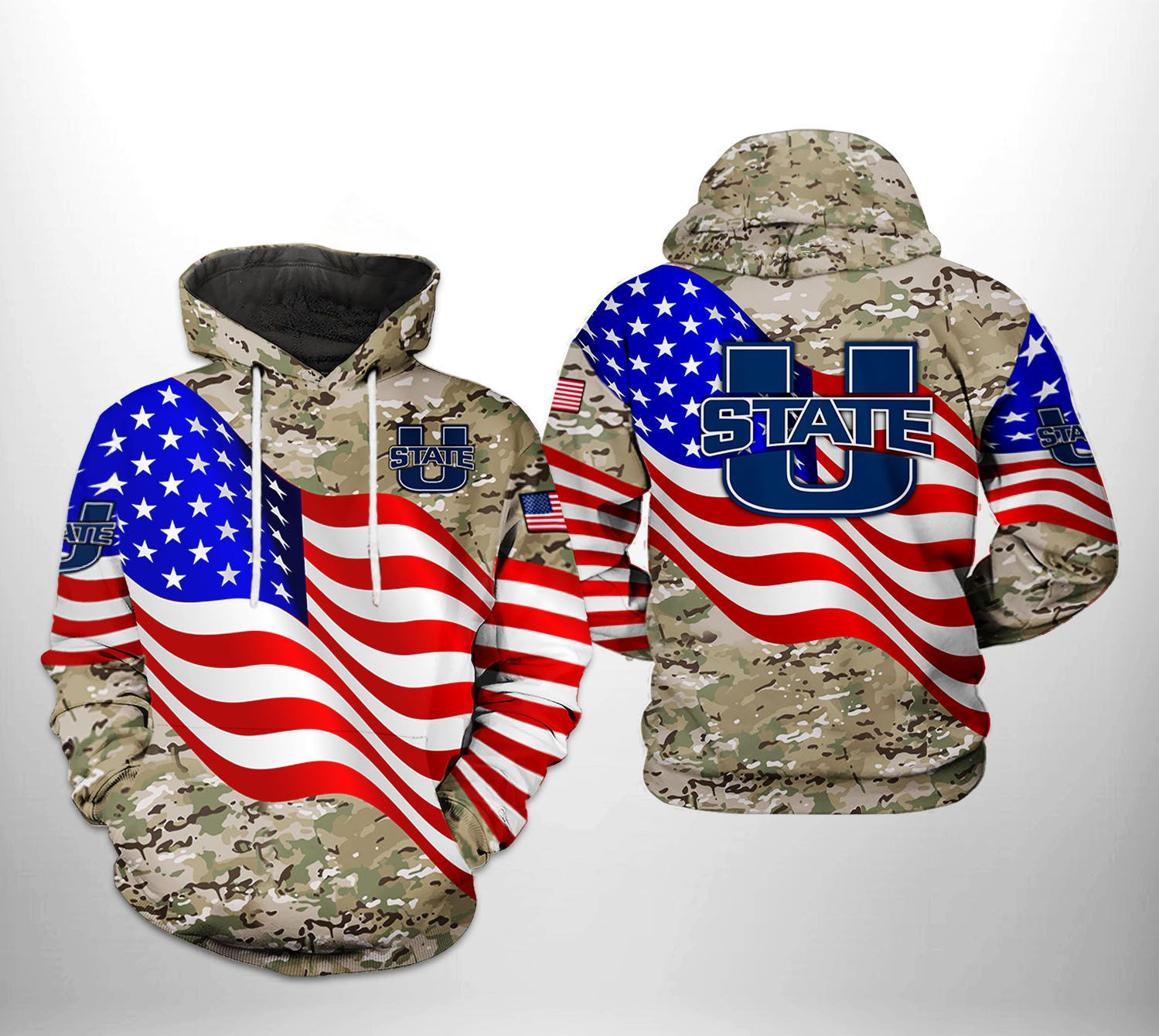 Utah State Aggies NCAA US Flag Camo Veteran Hoodie  Zip Hoodie