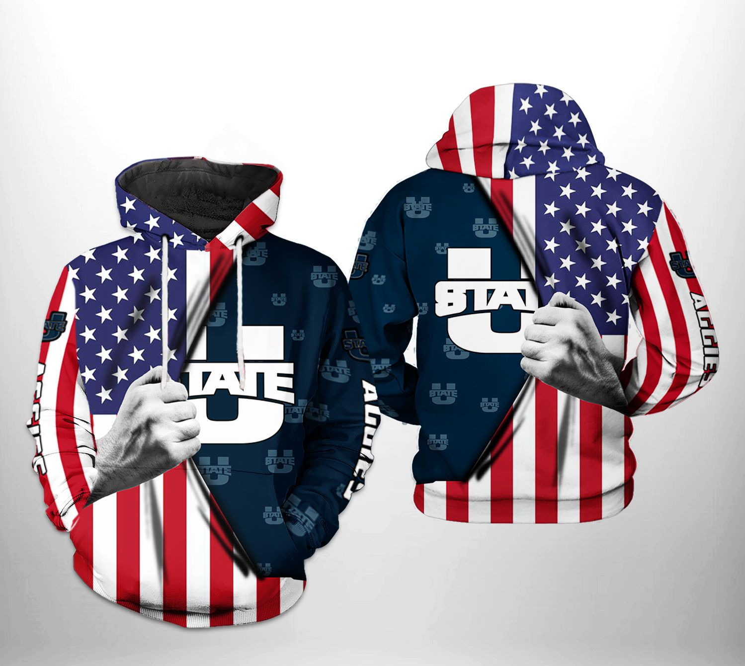 Utah State Aggies NCAA US Flag Hoodie  Zip Hoodie