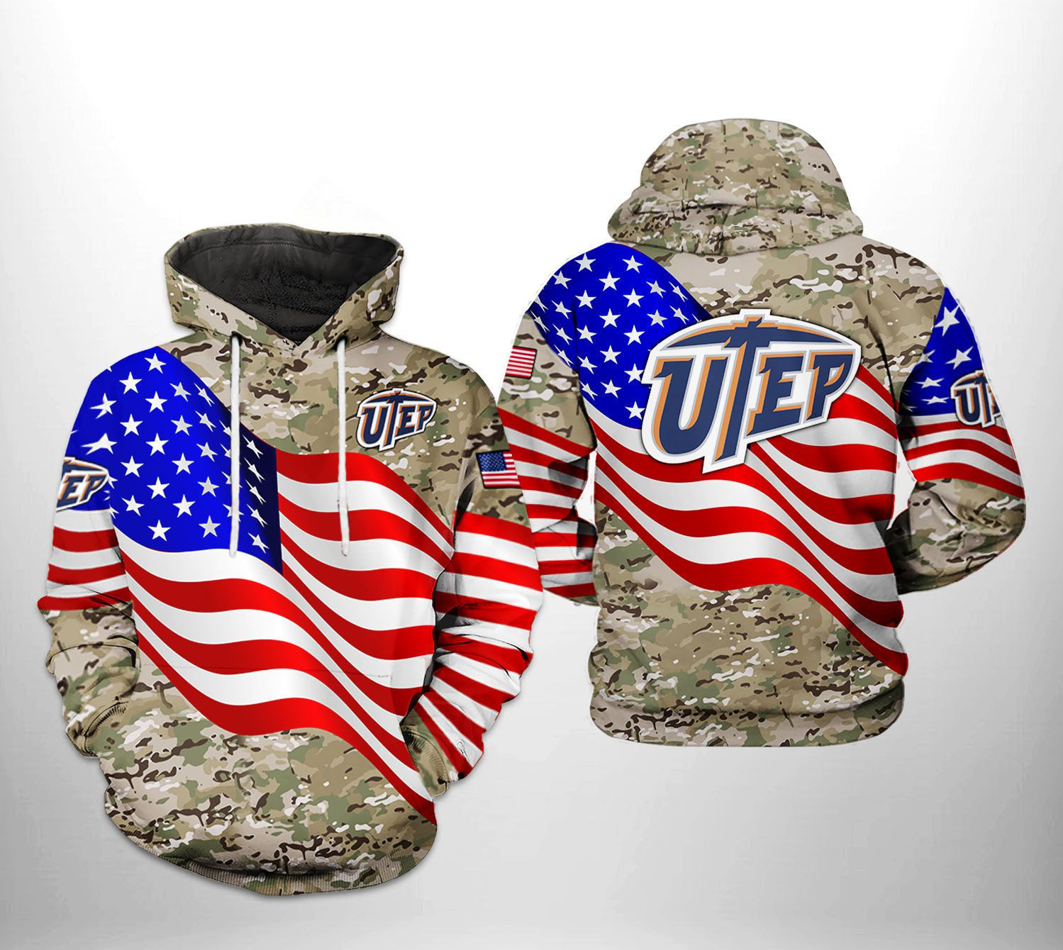 UTEP Miners NCAA US Flag Camo Veteran Hoodie  Zip Hoodie